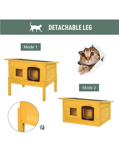 Pawhut Garden Wooden Cat House Hide Cage Outdoor Pet Play Home Water-resistant Roof Kitty Shelter Kennel w/ith Door & Window