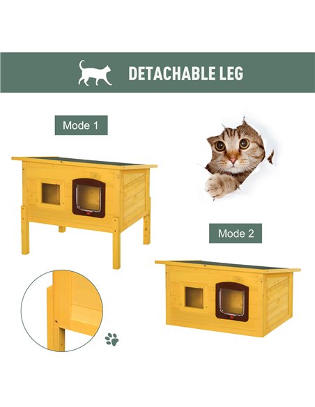 Pawhut Garden Wooden Cat House Hide Cage Outdoor Pet Play Home Water-resistant Roof Kitty Shelter Kennel w/ith Door & Window - pic 148741 | FastDaddyshop