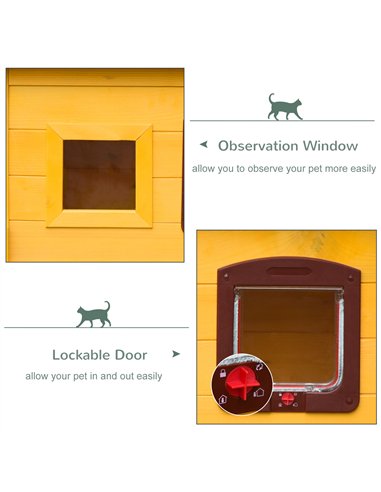 Pawhut Garden Wooden Cat House Hide Cage Outdoor Pet Play Home Water-resistant Roof Kitty Shelter Kennel w/ith Door & Window
