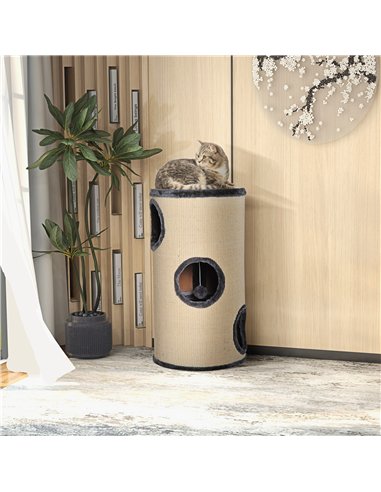 PawHut 70cm Height Cat Post Tree Scratching Barrel Sisal Activity Center Condo Kitten Bed Scratcher Climbing Climber Play House 