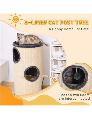 PawHut 70cm Height Cat Post Tree Scratching Barrel Sisal Activity Center Condo Kitten Bed Scratcher Climbing Climber Play House 