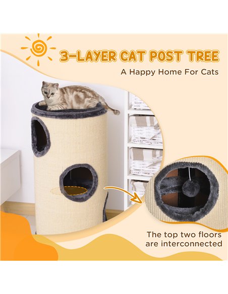 PawHut 70cm Height Cat Post Tree Scratching Barrel Sisal Activity Center Condo Kitten Bed Scratcher Climbing Climber Play House  - pic 148757 | FastDaddyshop