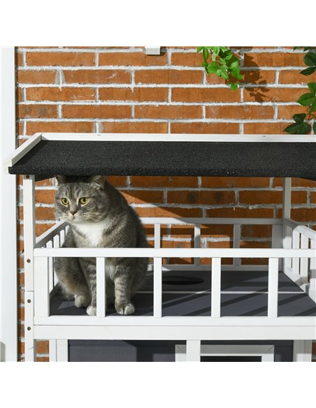 PawHut Wooden Outdoor Cat House 3-Tier for Winter Kitten Shelter Lodge w/ Tilted Roof Terrace Jump Step Bottom Tray Elevated Bas - pic 148770 | FastDaddyshop