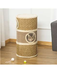 PawHut Cat Scratching Barrel Kitten Tree Tower for Indoor Cats Pet Furniture Climbing Frame Covered with Sisal and Seaweed Rope  2