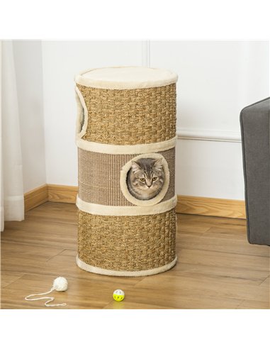 PawHut Cat Scratching Barrel Kitten Tree Tower for Indoor Cats Pet Furniture Climbing Frame Covered with Sisal and Seaweed Rope 