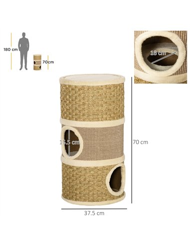 PawHut Cat Scratching Barrel Kitten Tree Tower for Indoor Cats Pet Furniture Climbing Frame Covered with Sisal and Seaweed Rope 