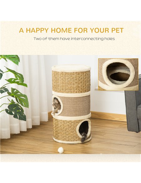 PawHut Cat Scratching Barrel Kitten Tree Tower for Indoor Cats Pet Furniture Climbing Frame Covered with Sisal and Seaweed Rope  - pic 148775 | FastDaddyshop