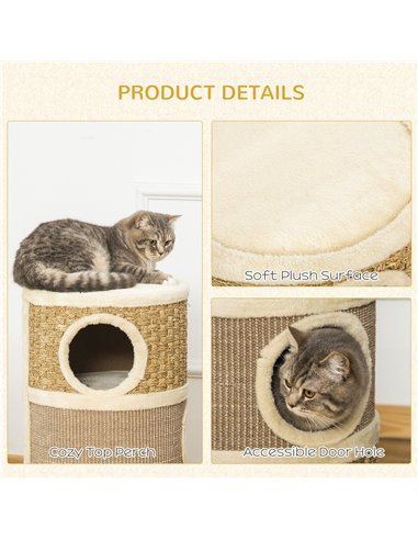 PawHut Cat Scratching Barrel Kitten Tree Tower for Indoor Cats Pet Furniture Climbing Frame Covered with Sisal and Seaweed Rope 
