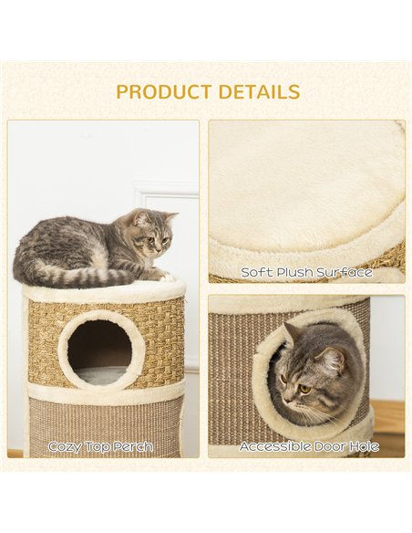 PawHut Cat Scratching Barrel Kitten Tree Tower for Indoor Cats Pet Furniture Climbing Frame Covered with Sisal and Seaweed Rope  - pic 148776 | FastDaddyshop