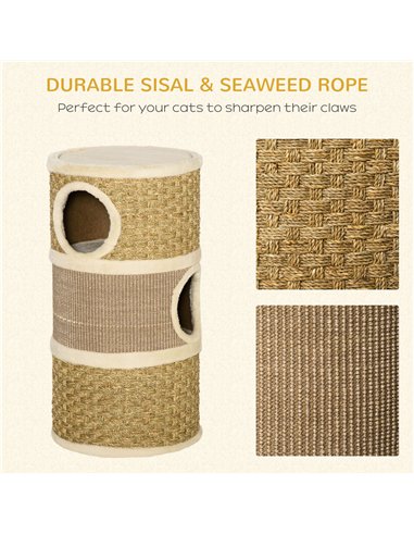 PawHut Cat Scratching Barrel Kitten Tree Tower for Indoor Cats Pet Furniture Climbing Frame Covered with Sisal and Seaweed Rope 