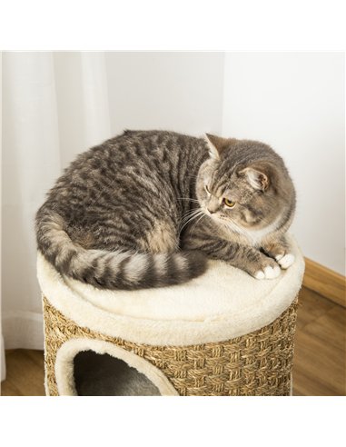 PawHut Cat Scratching Barrel Kitten Tree Tower for Indoor Cats Pet Furniture Climbing Frame Covered with Sisal and Seaweed Rope 
