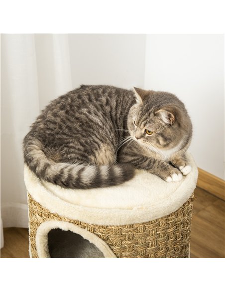 PawHut Cat Scratching Barrel Kitten Tree Tower for Indoor Cats Pet Furniture Climbing Frame Covered with Sisal and Seaweed Rope  - pic 148780 | FastDaddyshop