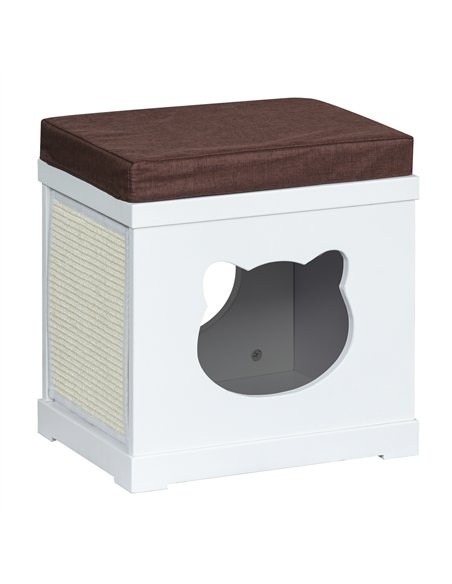 PawHut Cat House Bed Cat Scratching Cube for Small Cat Pet Furniture with Removable Scratching Pad and Soft Cushion White - pic 148781 | FastDaddyshop