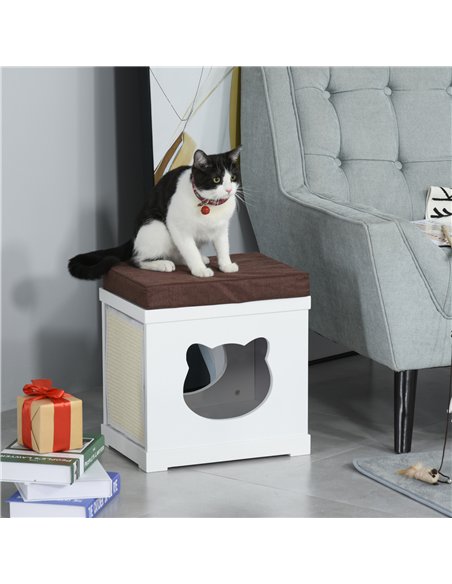 PawHut Cat House Bed Cat Scratching Cube for Small Cat Pet Furniture with Removable Scratching Pad and Soft Cushion White - pic 148782 | FastDaddyshop