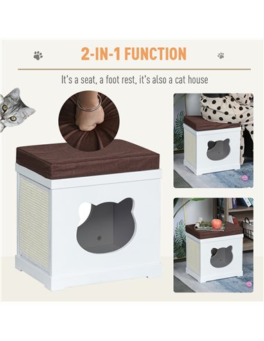 PawHut Cat House Bed Cat Scratching Cube for Small Cat Pet Furniture with Removable Scratching Pad and Soft Cushion White