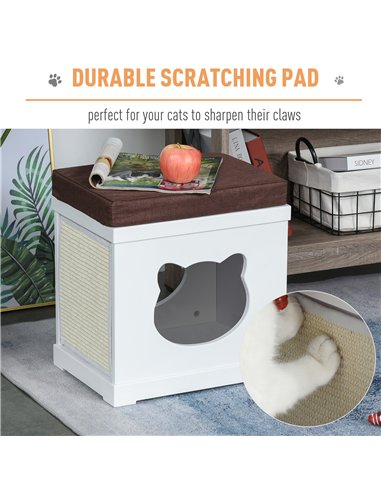 PawHut Cat House Bed Cat Scratching Cube for Small Cat Pet Furniture with Removable Scratching Pad and Soft Cushion White