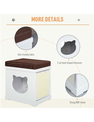 PawHut Cat House Bed Cat Scratching Cube for Small Cat Pet Furniture with Removable Scratching Pad and Soft Cushion White