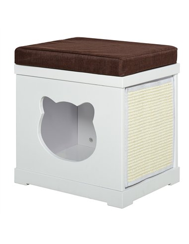 PawHut Cat House Bed Cat Scratching Cube for Small Cat Pet Furniture with Removable Scratching Pad and Soft Cushion White