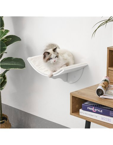 PawHut Wood Cat Shelves Wall-Mounted Shelter Curved Kitten Bed Cat Perch Climber Cat Furniture 41 x 28 x 21cm White