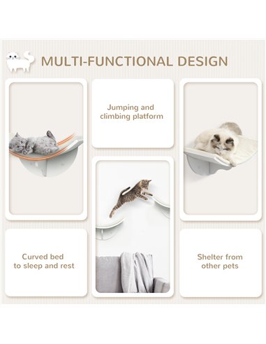 PawHut Wood Cat Shelves Wall-Mounted Shelter Curved Kitten Bed Cat Perch Climber Cat Furniture 41 x 28 x 21cm White