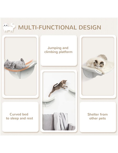 PawHut Wood Cat Shelves Wall-Mounted Shelter Curved Kitten Bed Cat Perch Climber Cat Furniture 41 x 28 x 21cm White - pic 148796 | FastDaddyshop