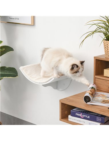PawHut Wood Cat Shelves Wall-Mounted Shelter Curved Kitten Bed Cat Perch Climber Cat Furniture 41 x 28 x 21cm White