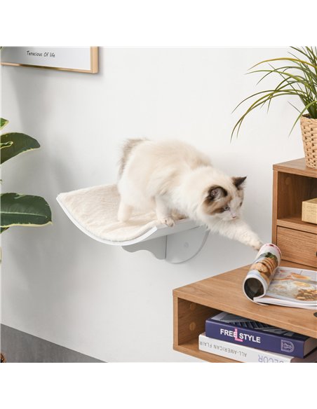 PawHut Wood Cat Shelves Wall-Mounted Shelter Curved Kitten Bed Cat Perch Climber Cat Furniture 41 x 28 x 21cm White - pic 148797 | FastDaddyshop
