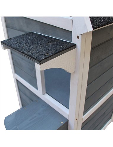 PawHut Wooden Cat House 2-Floor Outdoor Kitten Shelter with Window Grey