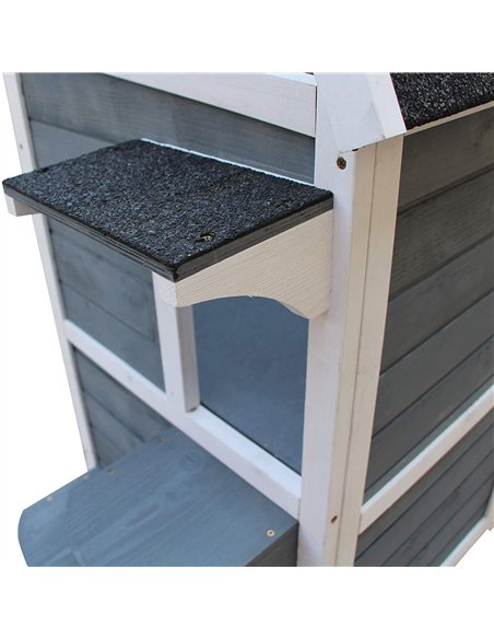PawHut Wooden Cat House 2-Floor Outdoor Kitten Shelter with Window Grey - pic 148806 | FastDaddyshop