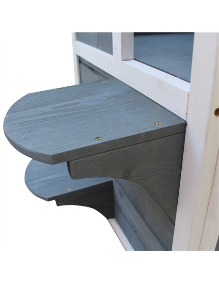 PawHut Wooden Cat House 2-Floor Outdoor Kitten Shelter with Window Grey - pic 148807 | FastDaddyshop