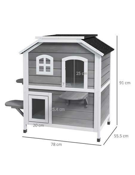 PawHut 2-story Cat House Outdoor, Weatherproof Wooden Cat Enclosure for Feral Cats with Escape Door, Openable Roof, Jumping Plat - pic 148810 | FastDaddyshop