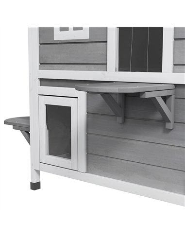 PawHut 2-story Cat House Outdoor, Weatherproof Wooden Cat Enclosure for Feral Cats with Escape Door, Openable Roof, Jumping Plat