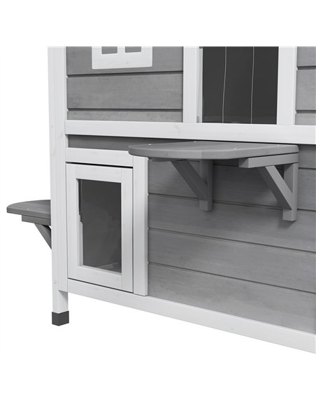 PawHut 2-story Cat House Outdoor, Weatherproof Wooden Cat Enclosure for Feral Cats with Escape Door, Openable Roof, Jumping Plat - pic 148815 | FastDaddyshop