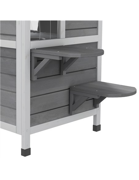 PawHut 2-story Cat House Outdoor, Weatherproof Wooden Cat Enclosure for Feral Cats with Escape Door, Openable Roof, Jumping Plat - pic 148816 | FastDaddyshop