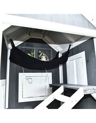 PawHut Wooden Cat House, Weatherproof Pet Shelter, Outdoor Cat Condos Cave, 2 Floor Furniture, Grey and White