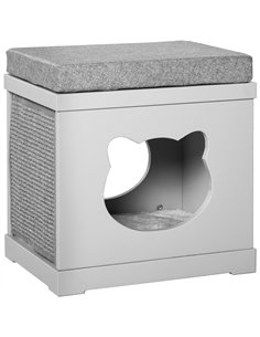 PawHut Cat House Bed Kitten Cave Cube Indoor for Small Pet with Removable Sisal Scratching Pads Soft Cushions, 41x30x36 cm, Grey