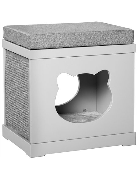 PawHut Cat House Bed Kitten Cave Cube Indoor for Small Pet with Removable Sisal Scratching Pads Soft Cushions, 41x30x36 cm, Grey - pic 148826 | FastDaddyshop