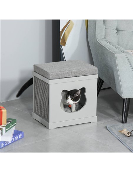 PawHut Cat House Bed Kitten Cave Cube Indoor for Small Pet with Removable Sisal Scratching Pads Soft Cushions, 41x30x36 cm, Grey - pic 148827 | FastDaddyshop