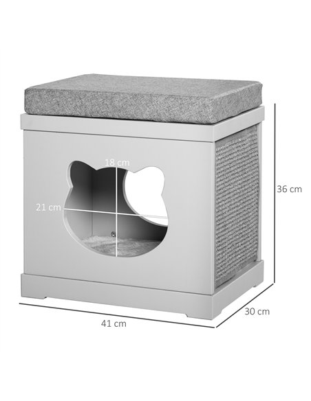 PawHut Cat House Bed Kitten Cave Cube Indoor for Small Pet with Removable Sisal Scratching Pads Soft Cushions, 41x30x36 cm, Grey - pic 148828 | FastDaddyshop