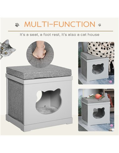PawHut Cat House Bed Kitten Cave Cube Indoor for Small Pet with Removable Sisal Scratching Pads Soft Cushions, 41x30x36 cm, Grey