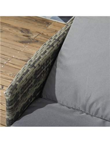 Outsunny 3-Pieces Rattan Sun Lounger Set with Soft Cushions, Glass Top Table, Grey