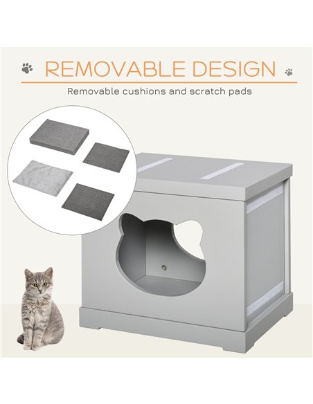 PawHut Cat House Bed Kitten Cave Cube Indoor for Small Pet with Removable Sisal Scratching Pads Soft Cushions, 41x30x36 cm, Grey - pic 148830 | FastDaddyshop