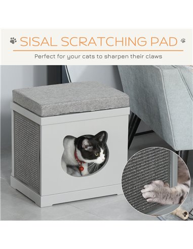 PawHut Cat House Bed Kitten Cave Cube Indoor for Small Pet with Removable Sisal Scratching Pads Soft Cushions, 41x30x36 cm, Grey