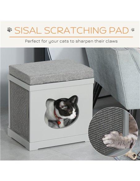 PawHut Cat House Bed Kitten Cave Cube Indoor for Small Pet with Removable Sisal Scratching Pads Soft Cushions, 41x30x36 cm, Grey - pic 148831 | FastDaddyshop