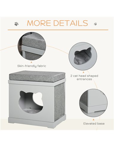 PawHut Cat House Bed Kitten Cave Cube Indoor for Small Pet with Removable Sisal Scratching Pads Soft Cushions, 41x30x36 cm, Grey