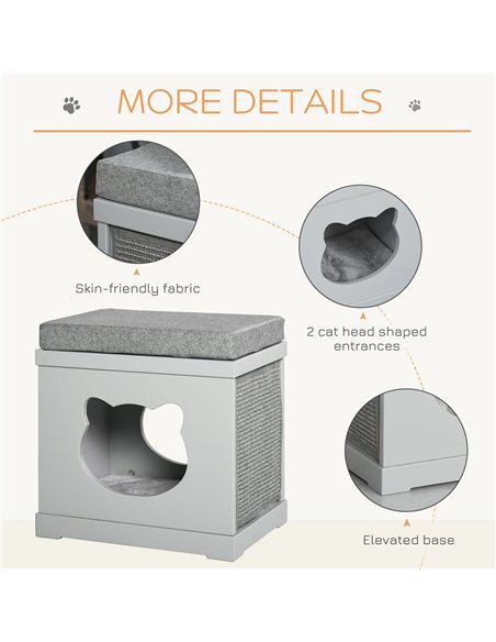 PawHut Cat House Bed Kitten Cave Cube Indoor for Small Pet with Removable Sisal Scratching Pads Soft Cushions, 41x30x36 cm, Grey - pic 148832 | FastDaddyshop