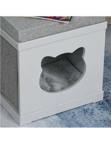 PawHut Cat House Bed Kitten Cave Cube Indoor for Small Pet with Removable Sisal Scratching Pads Soft Cushions, 41x30x36 cm, Grey
