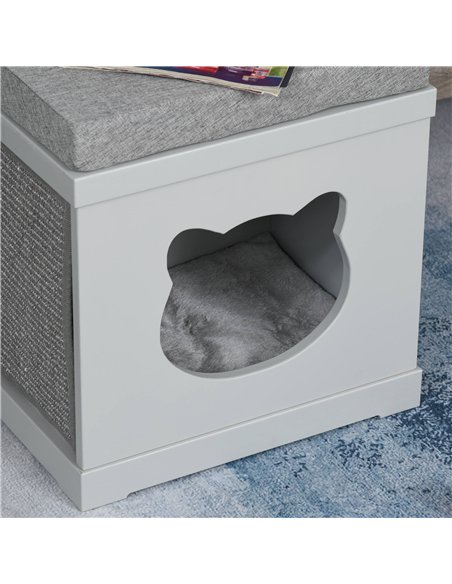 PawHut Cat House Bed Kitten Cave Cube Indoor for Small Pet with Removable Sisal Scratching Pads Soft Cushions, 41x30x36 cm, Grey - pic 148834 | FastDaddyshop
