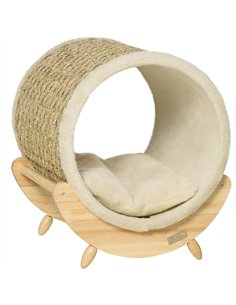 PawHut Raised Cat House, with Scratcher - Beige