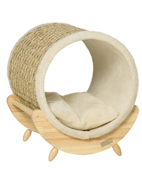 PawHut Raised Cat House, with Scratcher - Beige - pic 148835 | FastDaddyshop